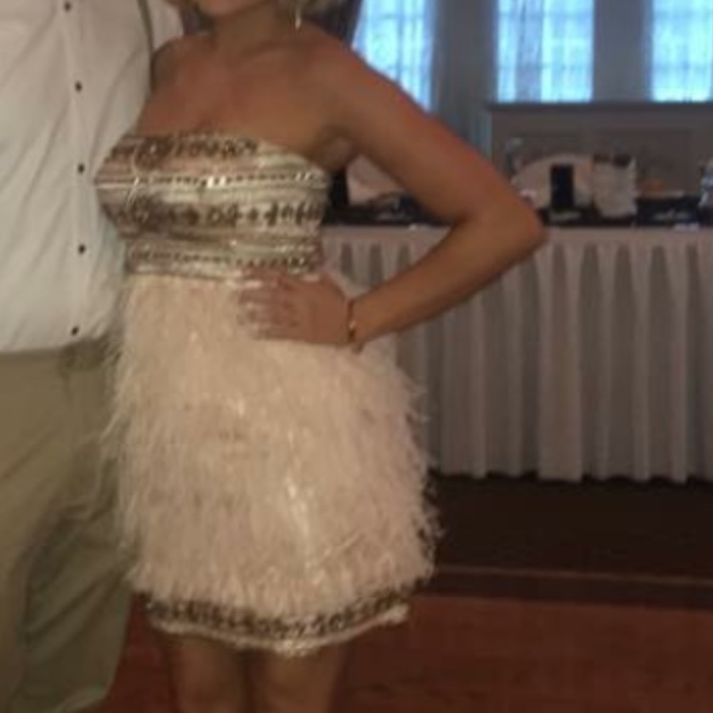 Sue Wong Strapless Genuine Ostrich Feather Dress